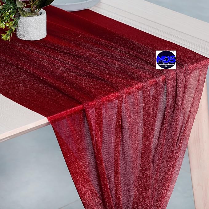 MDS 2 Pack 14ft Chiffon Table Runner 29 x 170 Inches Sheer Wedding Runner Romantic Rustic Table Runner for Wedding Decorations, Birthday Parties, Bridal Shower Party Arch Decor - Apple red