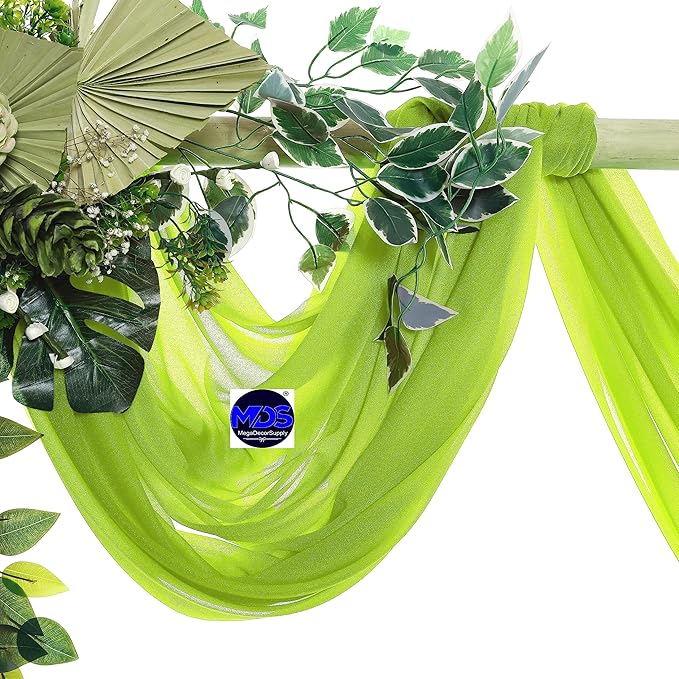 MDS Halloween Chiffon Draping Fabric - 1 Panel, 30" Wide x 50ft Long - Sheer Spooky Arbor & Canopy Drapery for Haunted House Backdrops, Party Ceilings, DIY Costumes & Themed Events - Parrot Green