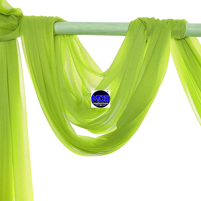 MDS Halloween Chiffon Draping Fabric - 2 Panel, 30" Wide x 20ft Long - Sheer Spooky Arbor & Canopy Drapery for Haunted House Backdrops, Party Ceilings, DIY Costumes & Themed Events - Parrot Green