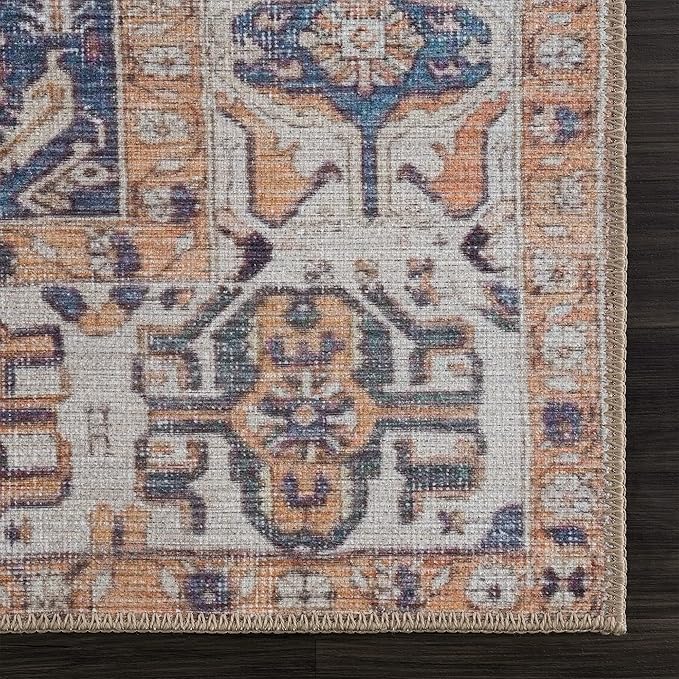 Bloom Rugs Washable 8' x 10' Rug - Orange/Blue/Beige Traditional Area Rug for Living Room, Bedroom, Dining Room, and Kitchen - Exact Size: 8' x 10'