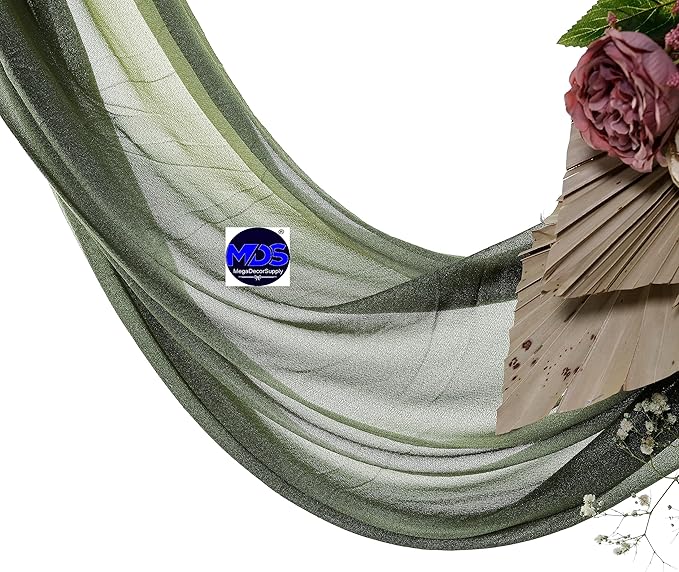 MDS Halloween Chiffon Draping Fabric - 2 Panel, 30" Wide x 30ft Long - Sheer Spooky Arbor & Canopy Drapery for Haunted House Backdrops, Party Ceilings, DIY Costumes & Themed Events - Olive Green