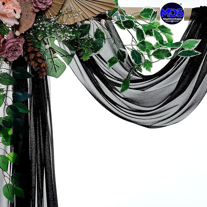 MDS Halloween Chiffon Draping Fabric - 1 Panel, 30" Wide x 75ft Long - Sheer Spooky Arbor & Canopy Drapery for Haunted House Backdrops, Party Ceilings, DIY Costumes & Themed Events - Black