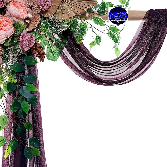 MDS Halloween Chiffon Draping Fabric - 2 Panel, 30" Wide x 100ft Long - Sheer Spooky Arbor & Canopy Drapery for Haunted House Backdrops, Party Ceilings, DIY Costumes & Themed Events - Eggplant