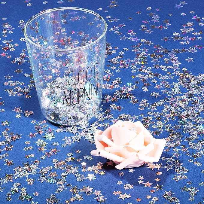 Hestya 60g Star Confetti Glitter Table Confetti Metallic Foil Stars for Party Wedding Festival Decorations(Glitter Silver,10mm and 6mm)