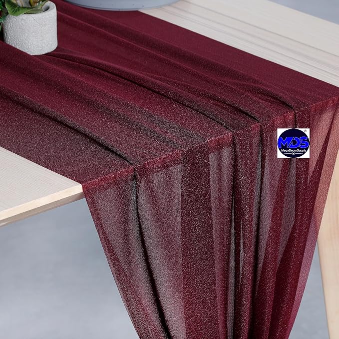 MDS 2 Pack 14ft Chiffon Table Runner 29 x 170 Inches Sheer Wedding Runner Romantic Rustic Table Runner for Wedding Decorations, Birthday Parties, Bridal Shower Party Arch Decor - Burgundy