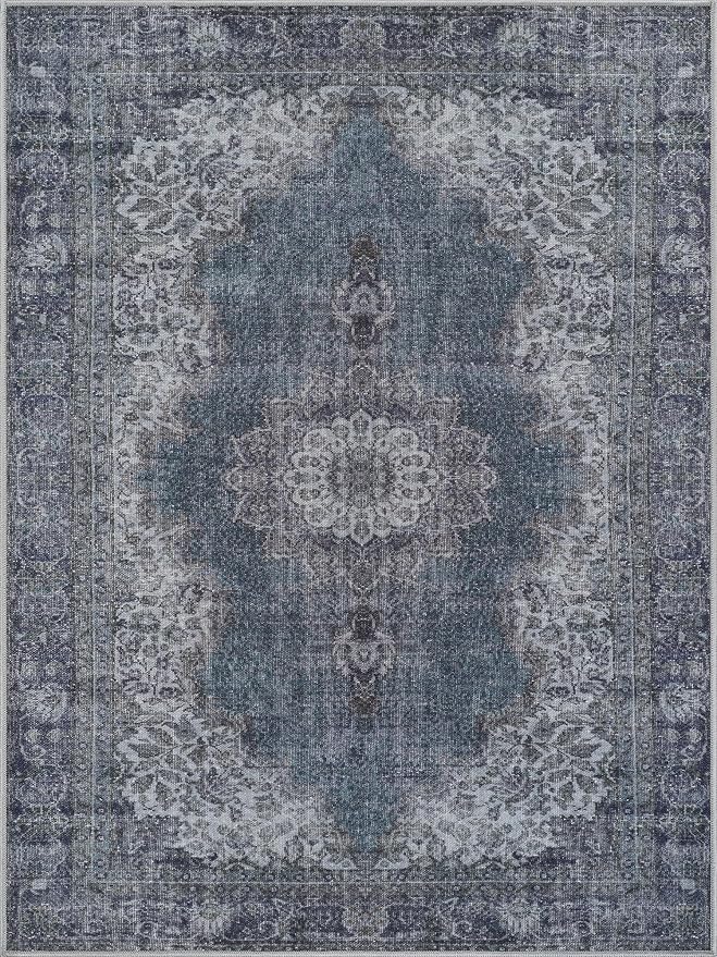 Bloom Rugs Washable Non-Slip 6' x 9' Rug - Dark Teal Traditional Medallion Area Rug for Living Room, Bedroom, Dining Room, and Kitchen - Exact Size: 6' x 9'
