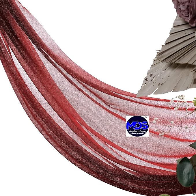 MDS Halloween Chiffon Draping Fabric - 1 Panel, 30" Wide x 100ft Long - Sheer Spooky Arbor & Canopy Drapery for Haunted House Backdrops, Party Ceilings, DIY Costumes & Themed Events - Apple Red