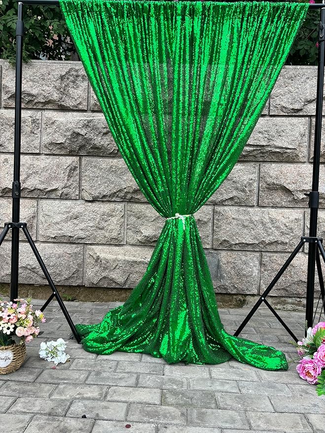 Green Sequin Backdrop Curtains 1 Panel 10FTx10FT Glitter Green Photo Backdrop Party Wedding Baby Shower Curtain Sparkle Photography Background