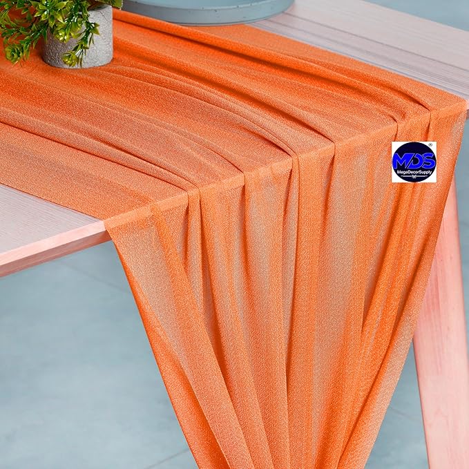 MDS 2 Pack 14ft Chiffon Table Runner 29 x 170 Inches Sheer Wedding Runner Romantic Rustic Table Runner for Wedding Decorations, Birthday Parties, Bridal Shower Party Arch Decor - Orange
