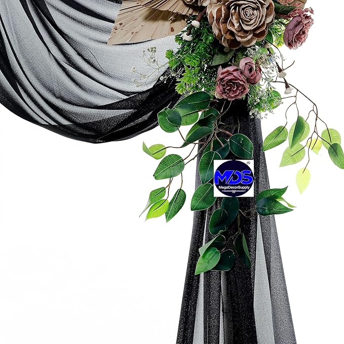 MDS Halloween Chiffon Draping Fabric - 2 Panel, 30" Wide x 75ft Long - Sheer Spooky Arbor & Canopy Drapery for Haunted House Backdrops, Party Ceilings, DIY Costumes & Themed Events - Black