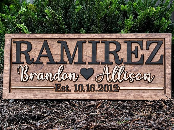 Bridal Shower Gift | Personalized Wedding Gift Last Name Established Sign | Anniversary | Engagement Gifts | Valentines Day Gift | Wood Wedding Sign | Name Heart Sign | Couples Gift