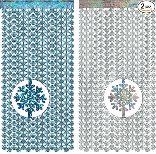 GREATRIL Silver Blue Snowflake Fringe Curtain Winter Onederland Streamers Backdrop with Sparkling Snowflake for Christmas Birthdays Party Decoration -3.2ft x 6.5ft - 2 Pack