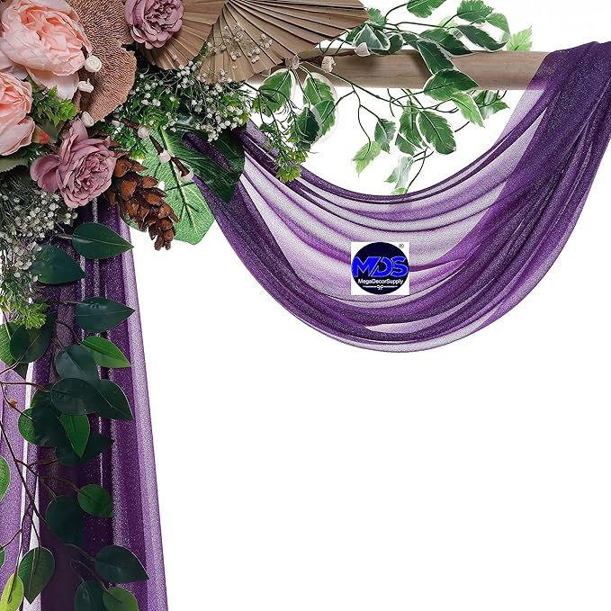 MDS Halloween Chiffon Draping Fabric - 2 Panel, 30" Wide x 40ft Long - Sheer Spooky Arbor & Canopy Drapery for Haunted House Backdrops, Party Ceilings, DIY Costumes & Themed Events - Cadbury Purple