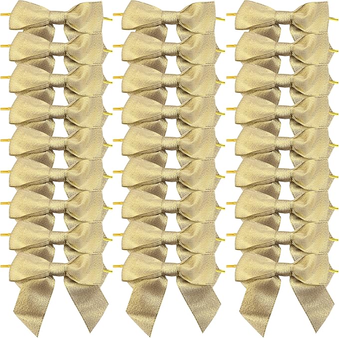 36pcs 4-1/2" Metallic Gold Glitter Ribbon Bows with Twist Ties for Gift Wrapping Packing Christmas Big Bows for Holiday Decoration (Gold)
