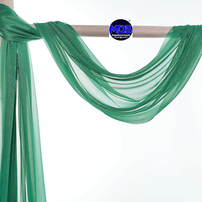 MDS Halloween Chiffon Draping Fabric - 2 Panel, 30" Wide x 30ft Long - Sheer Spooky Arbor & Canopy Drapery for Haunted House Backdrops, Party Ceilings, DIY Costumes & Themed Events - Emerald Green