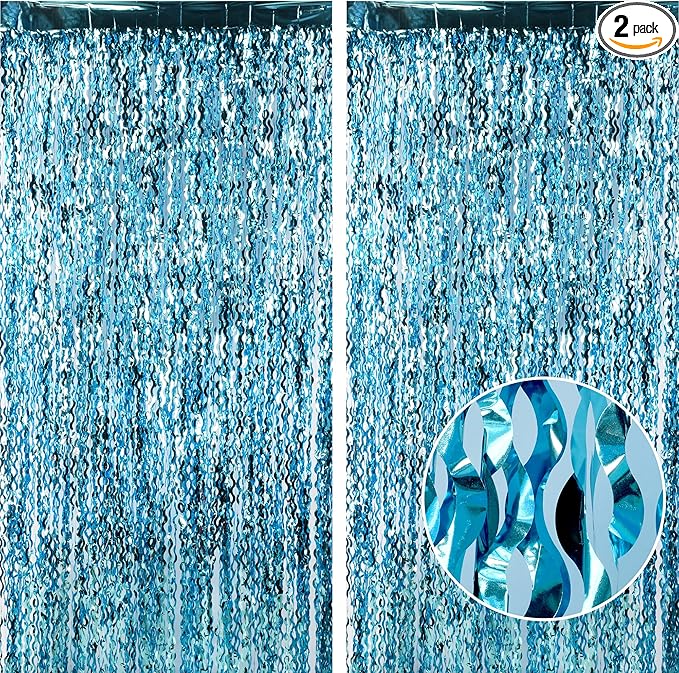 Wavy Blue Streamers Party Backdrop - GREATRIL Fringe Curtain for Pool Party/Birthdays/VBS/Beach/Under Sea - 3.2ft X 6.5ft - 2 Packs