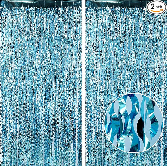 Wavy Blue Streamers Party Backdrop - GREATRIL Fringe Curtain for Pool Party/Birthdays/VBS/Beach/Under Sea - 3.2ft X 6.5ft - 2 Packs