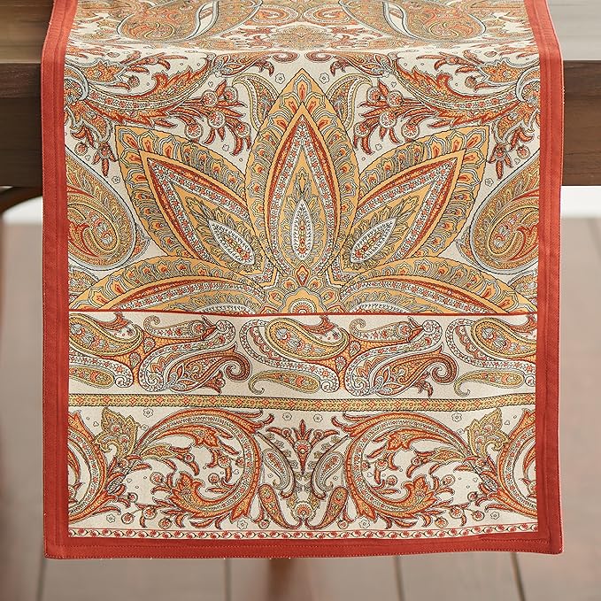 Maison d' Hermine Table Runner 100% Cotton Single Layer Table Runners 48 inches Long for Thanksgiving Christmas Decorations Home Kitchen Dining Party Wedding (Kashmir Paisley, 14.5" x 48")